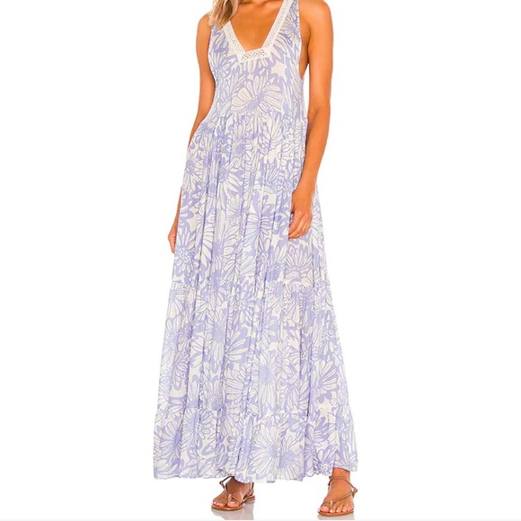 Free People Tiers For You Maxi Slip in Blue and White - Picture 10 of 10